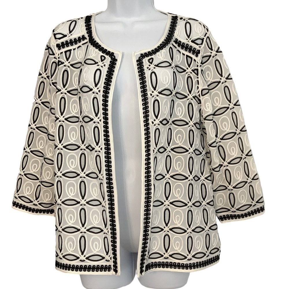 Chico’s Traveler Mesh Applique 3/4-Sleeve Jacket size 1 Medium NWOT